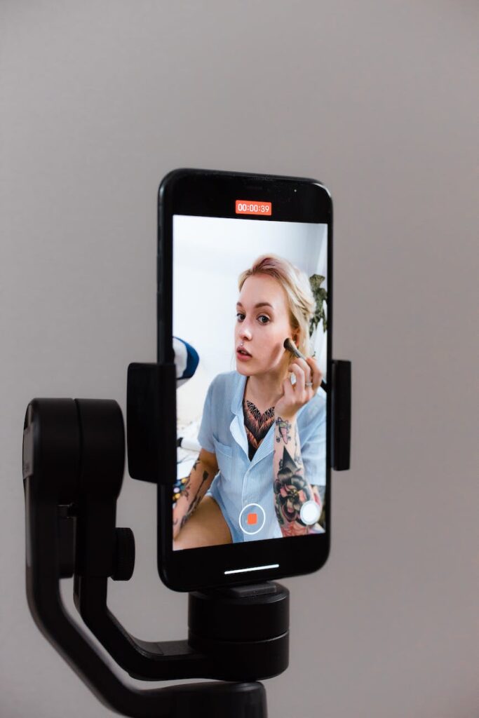 woman using an android phone on a gimbal
