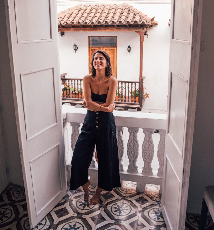 woman on a balcony in Cartagena Colombia