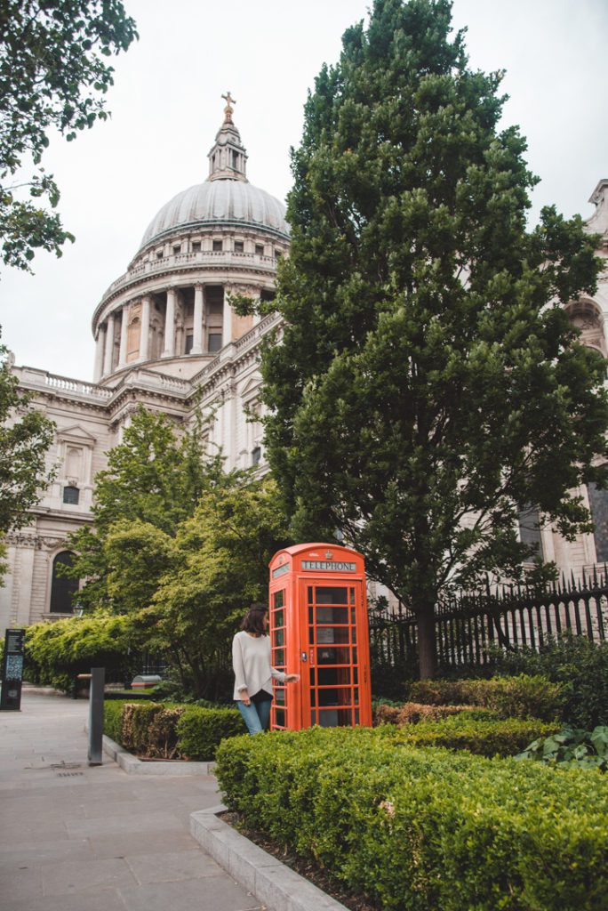 Red phone box outside St Pauls Cathedral London