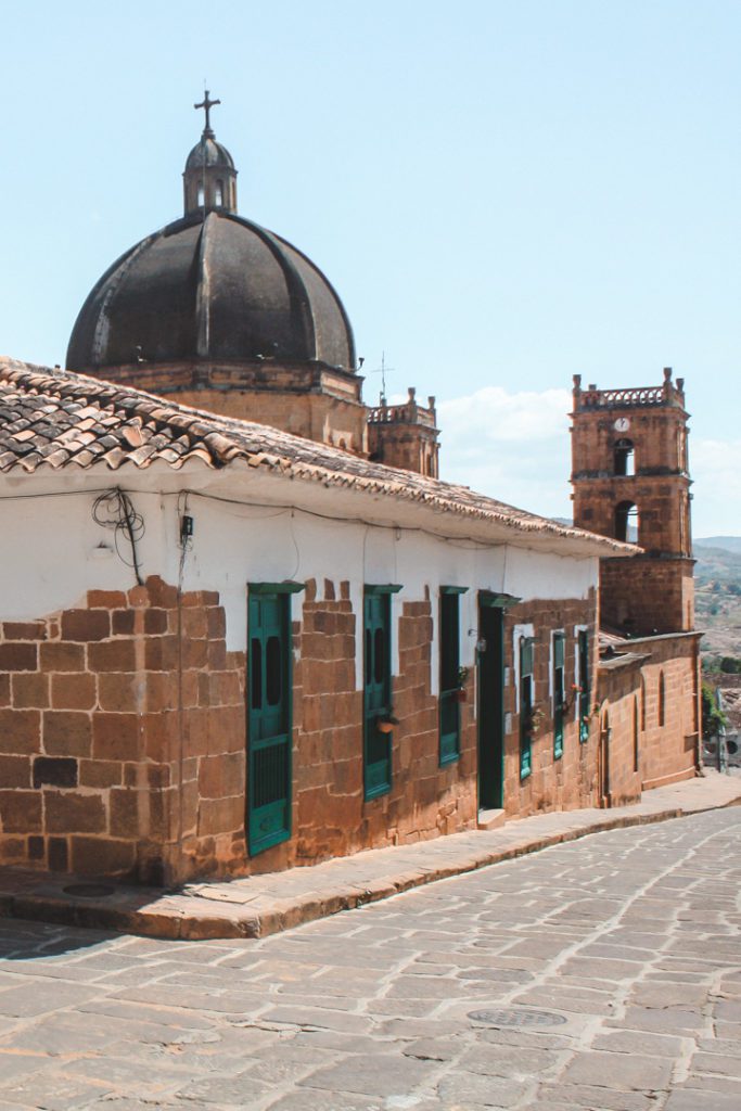 Church and streets in Barichara Colombia