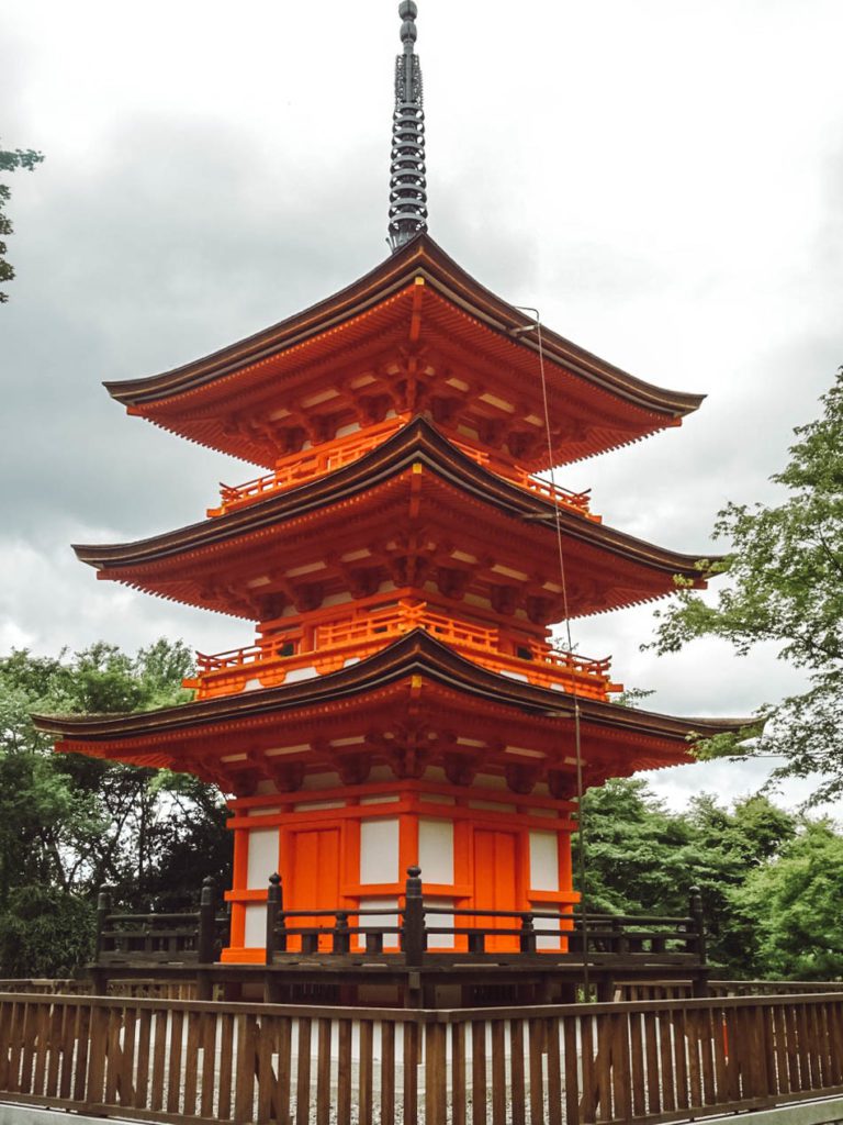 Red tower in japanese temple Kiyomizu-dera