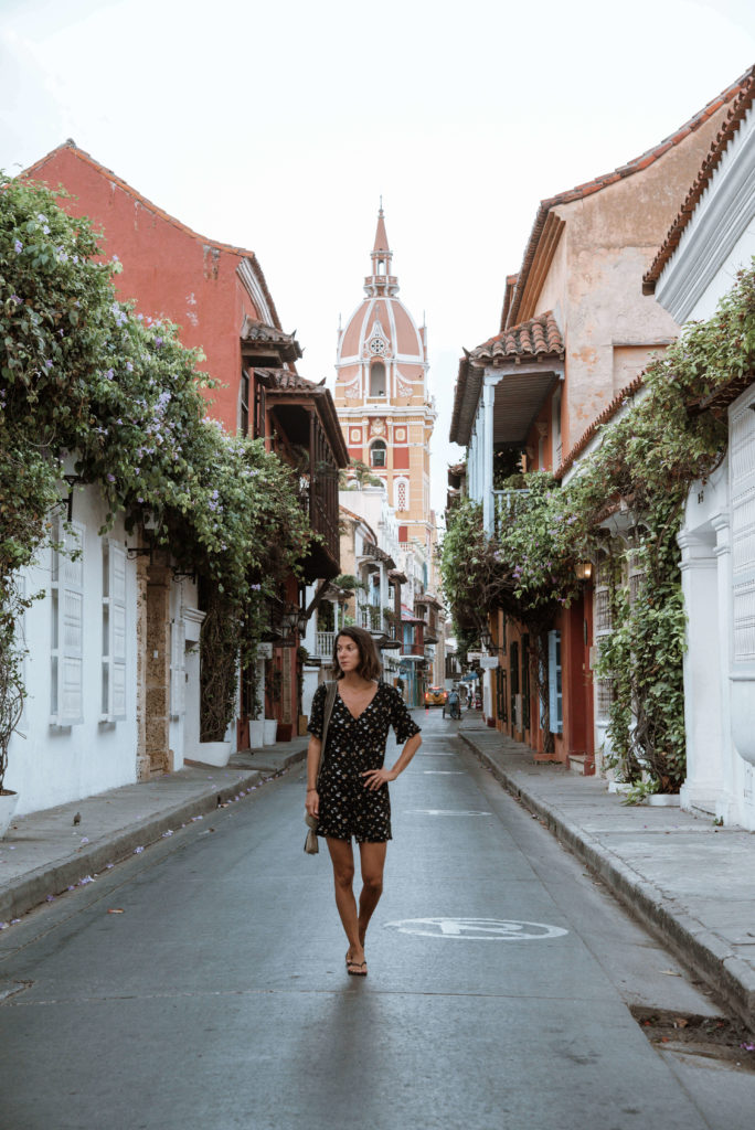 woman walking on the streets of Cartagena Colombia