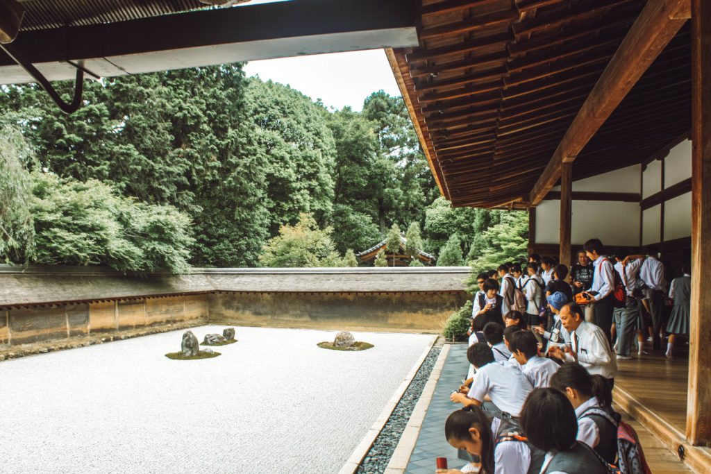 Japanese temple with raked stone garden Ryōan-ji