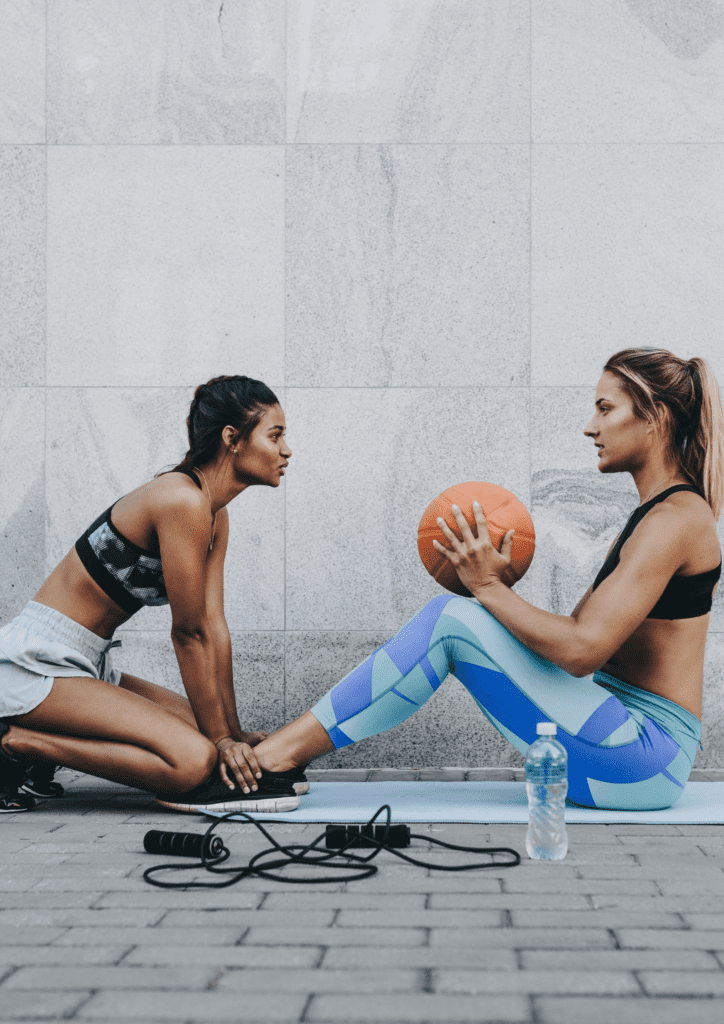 women working out together outside