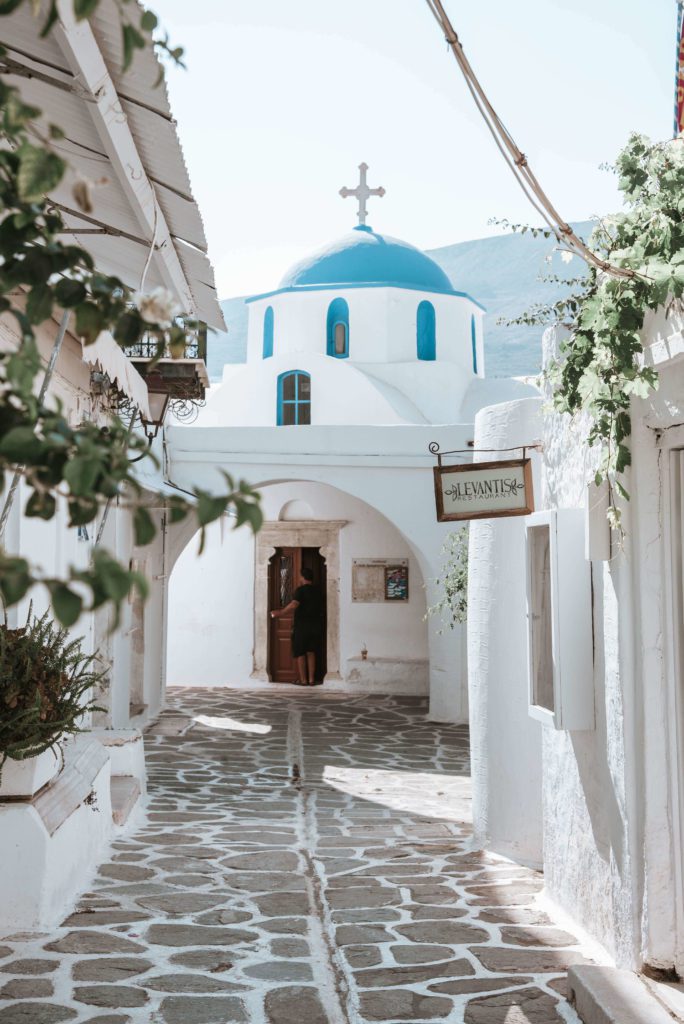 blue domed Greek church on Greek islands