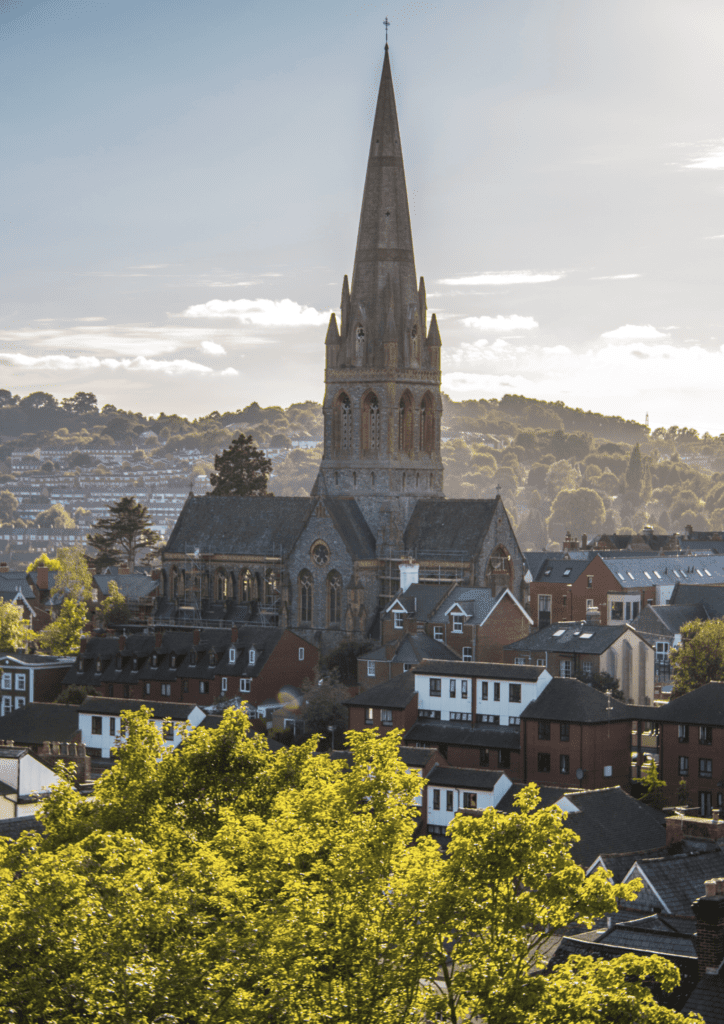 exeter cathedral and city from above