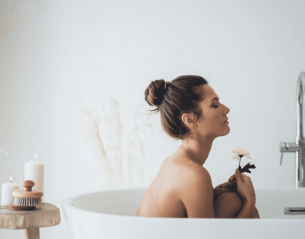 Winter self care rituals woman in bath