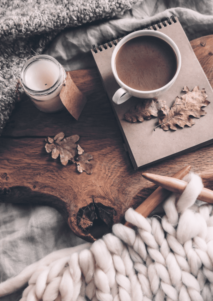 mindful morning routine, journal and tea