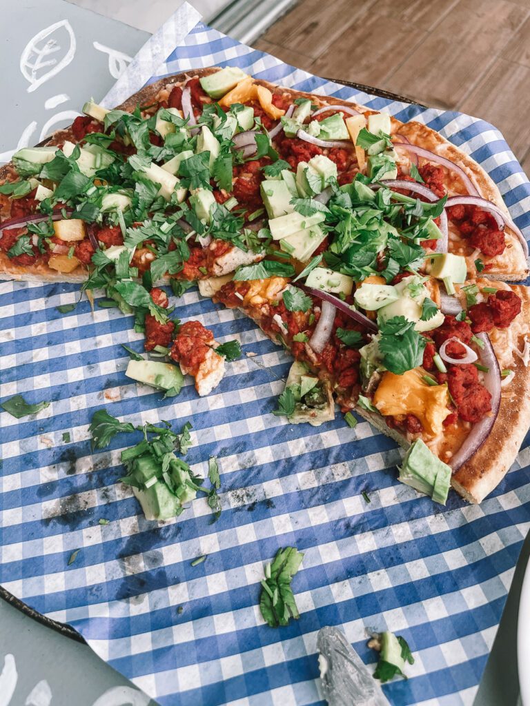 vegan pizza in vegan restaurant in Playa del Carmen