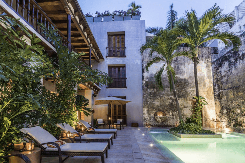 Luxury hotel courtyard in Colombia