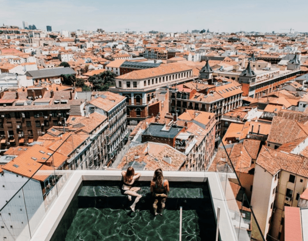 Rooftop pool and view of Madrid