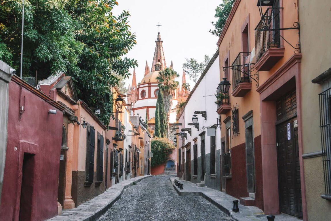 Streets and church of San Miguel de Allende Mexico