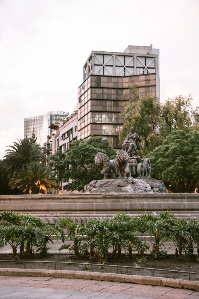 Square with fountain in the Roma district of Mexico City