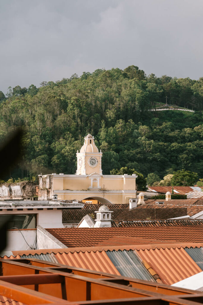 view of rooftops in Antigua Guatemala