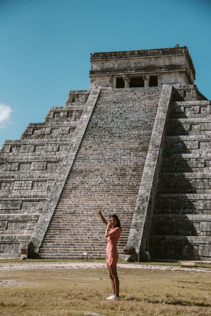 Woman at Chichen Itza pyramid MExico
