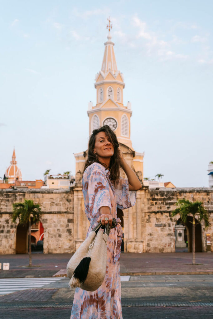 woman at the Clock tower in Cartagena