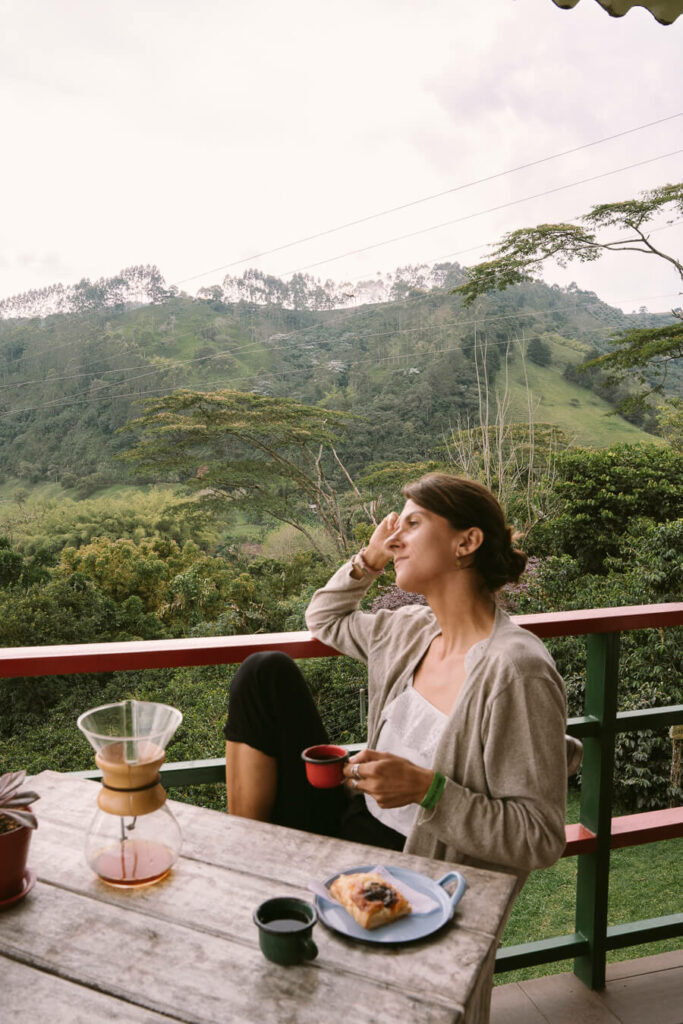 Drinking coffee in Salento Colombia