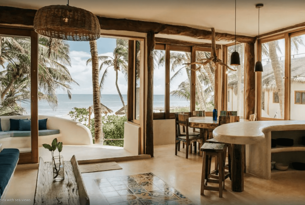 living room in beachside luxury villa Tulum