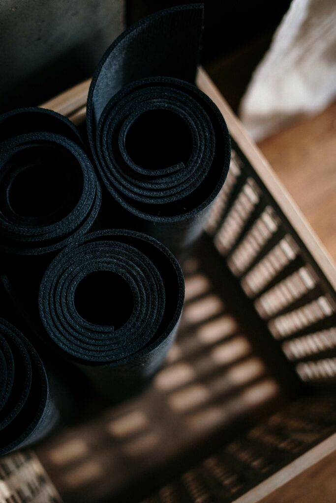rolled up yoga mats
