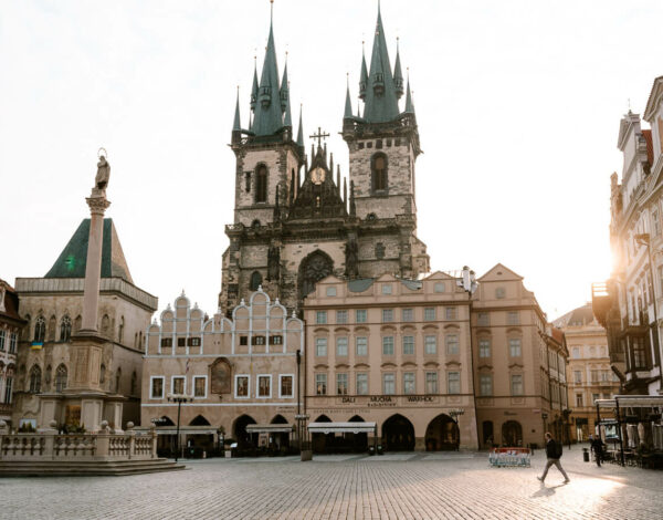 Prague old town square at sunrise