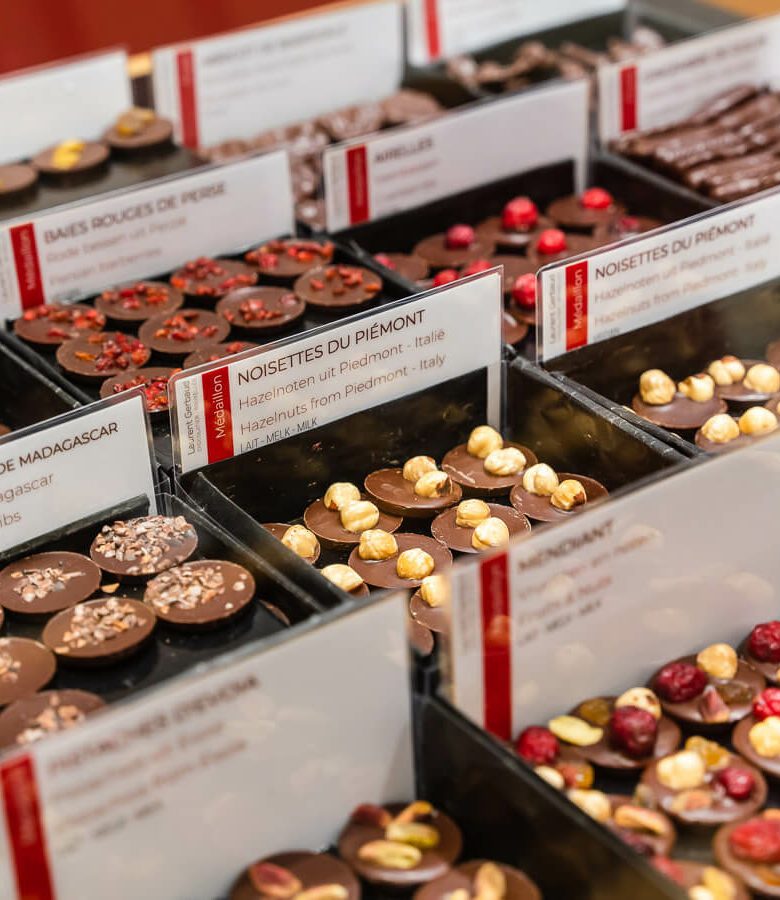 chocolate on display in a store in Brussels, Belgium