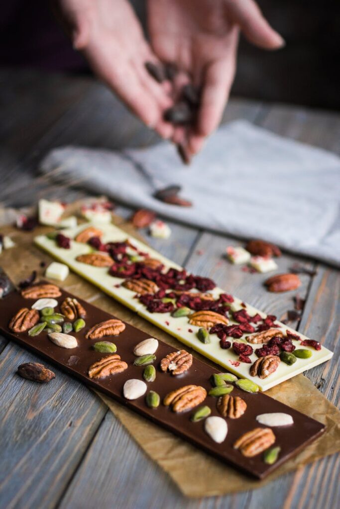 handmade chocolate bars with nuts on top