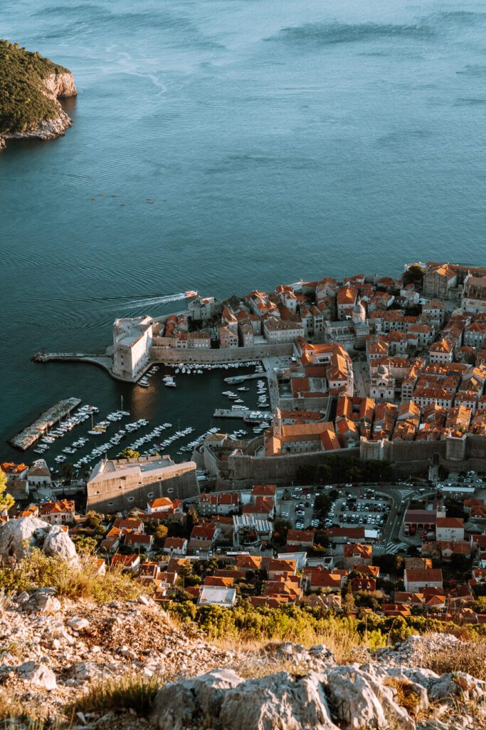 Dubrovnik old town from Mount Srd at sunset
