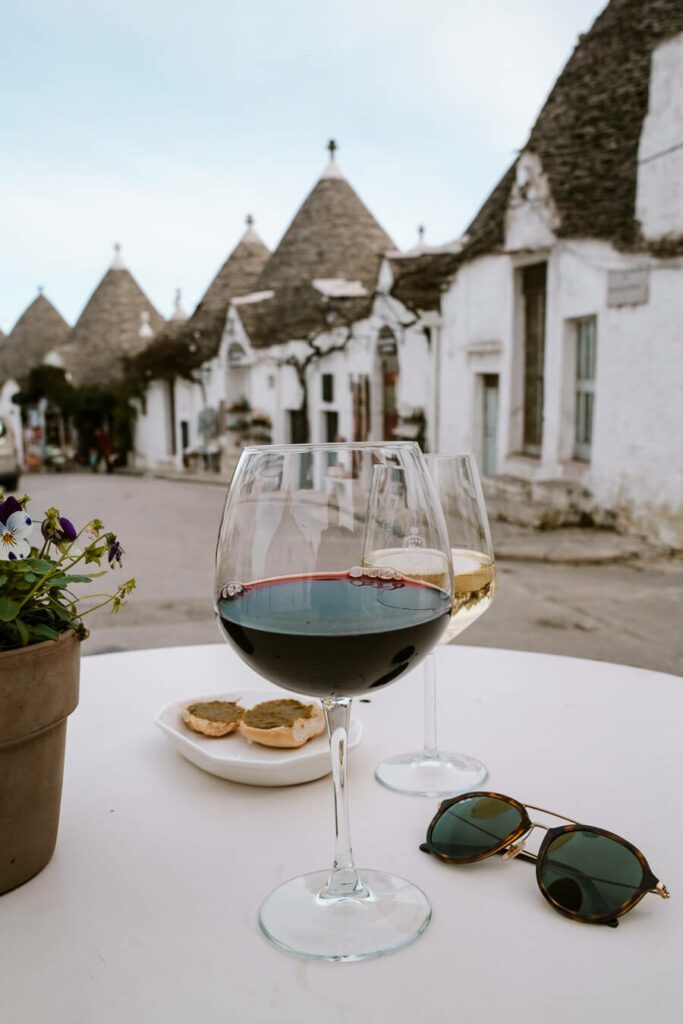 glasses of wine in Alberobello Italy