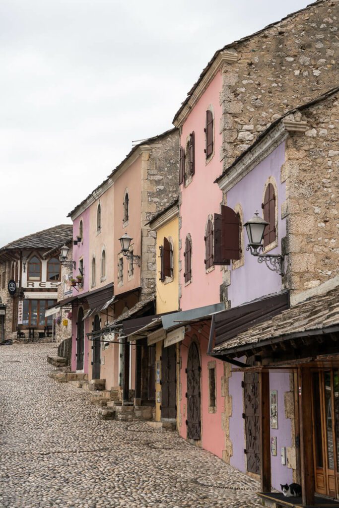 colourful buildings in old bazaar Mostar, Bosnia