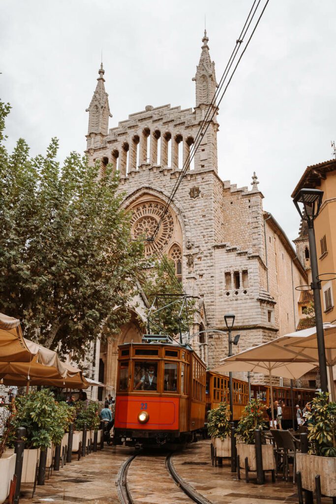 Soller tram and Soller Cathedral