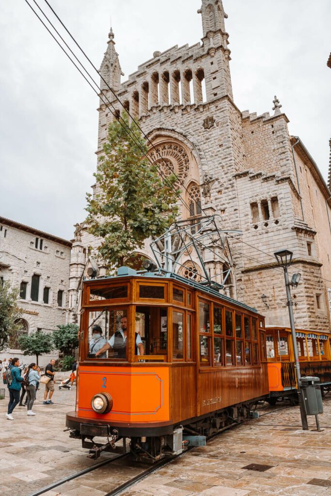 the historic soller tram and soller cathedral