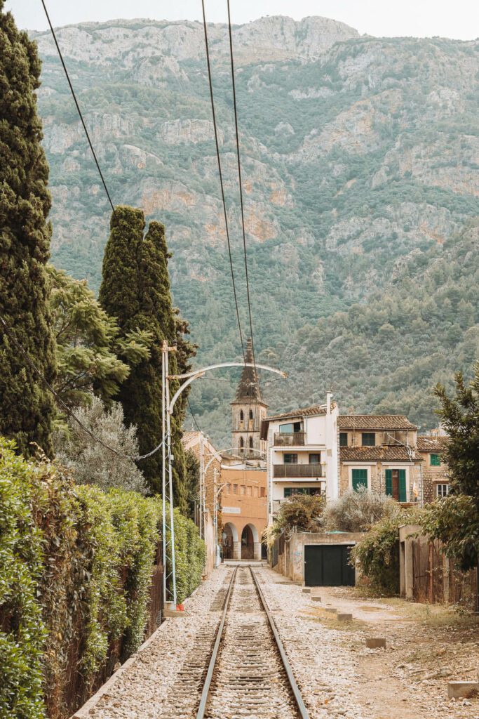 view of mountains and the town of soller, mallorca