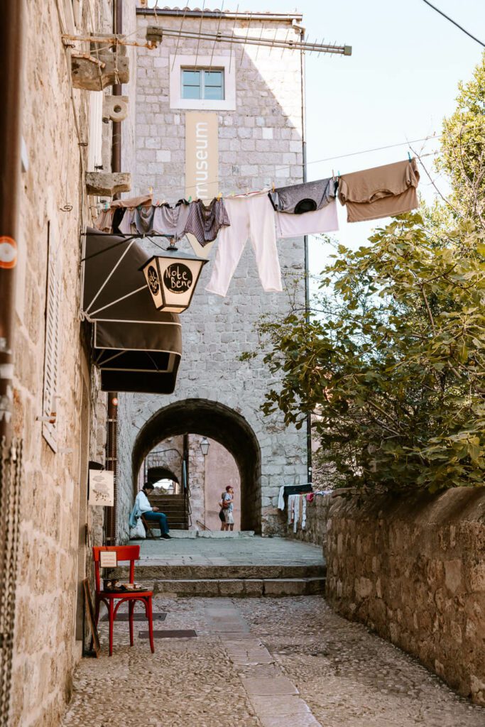 stone street with laundry in Dubrovnik Croatia