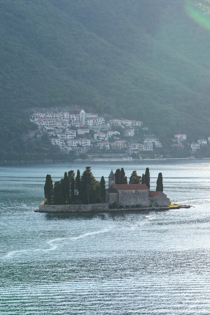 St George's island on the bay of Kotor at sunset
