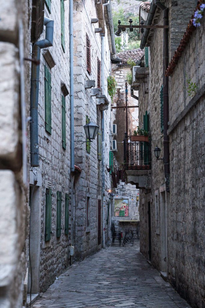 narrow street in Kotor, Montenegro