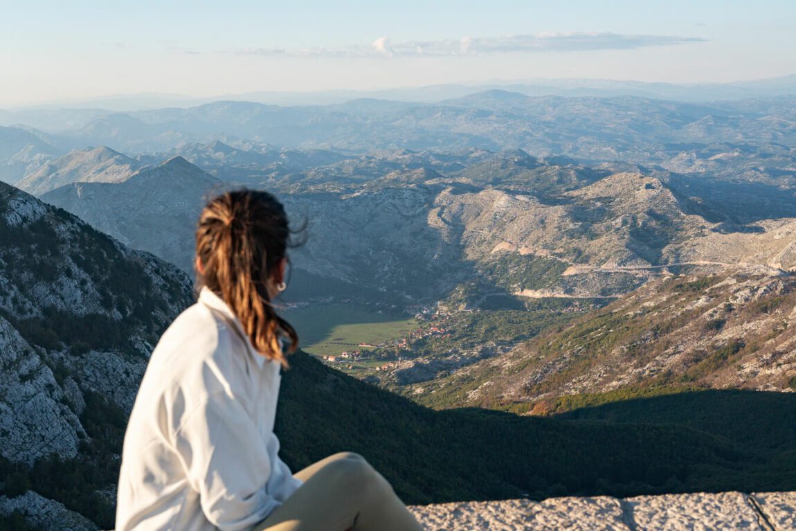 woman looking at the view of Lovcen national Park Montenegro