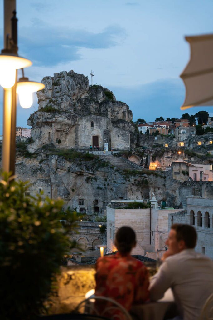 view from a restaurant terrace in Matera