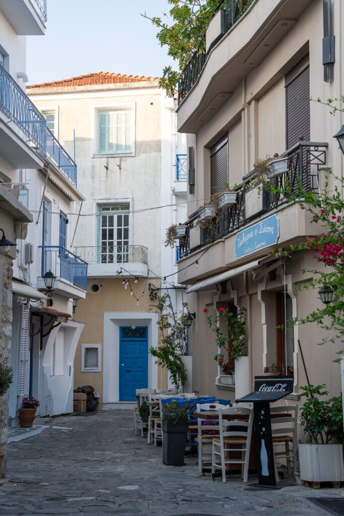 a quiet street in Skiathos Greece