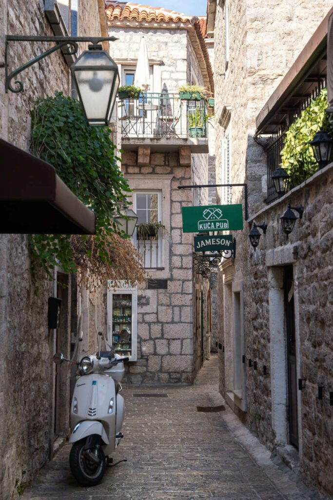 Cobblestone street in budva Old town Montenegro