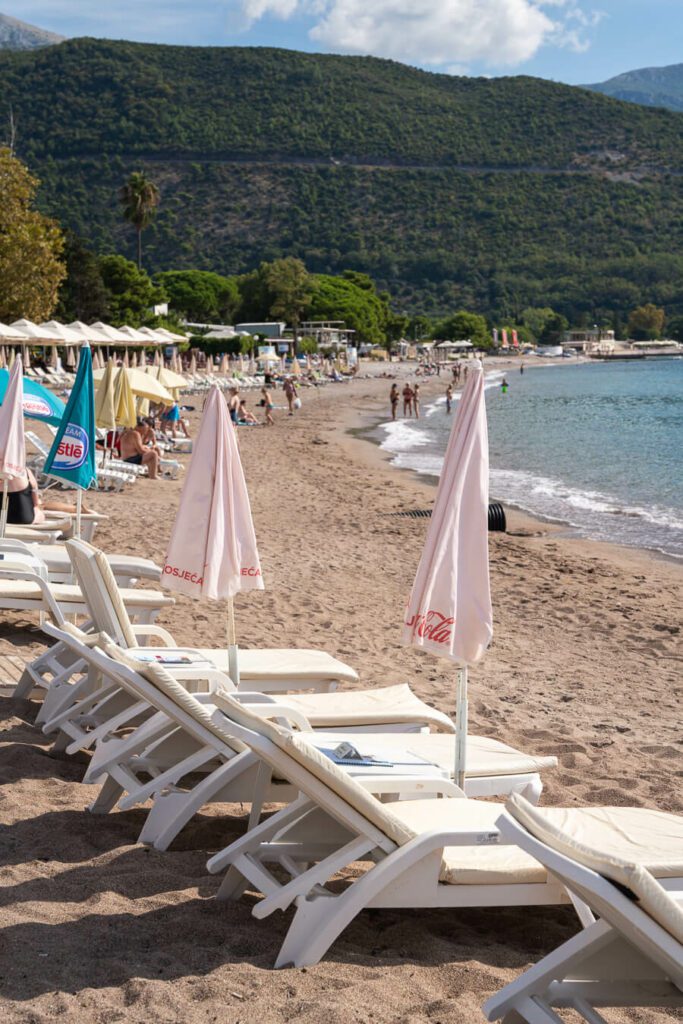 loungers on Budva Beach Montenegro