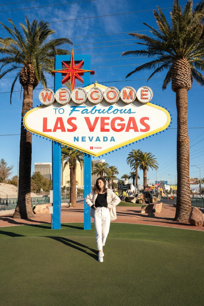 woman at the welcome to vegas sign