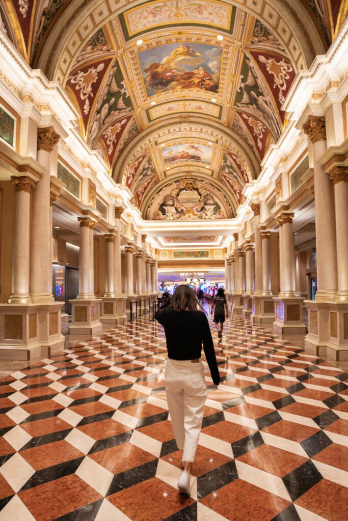 a hallway at the Venetian hotel