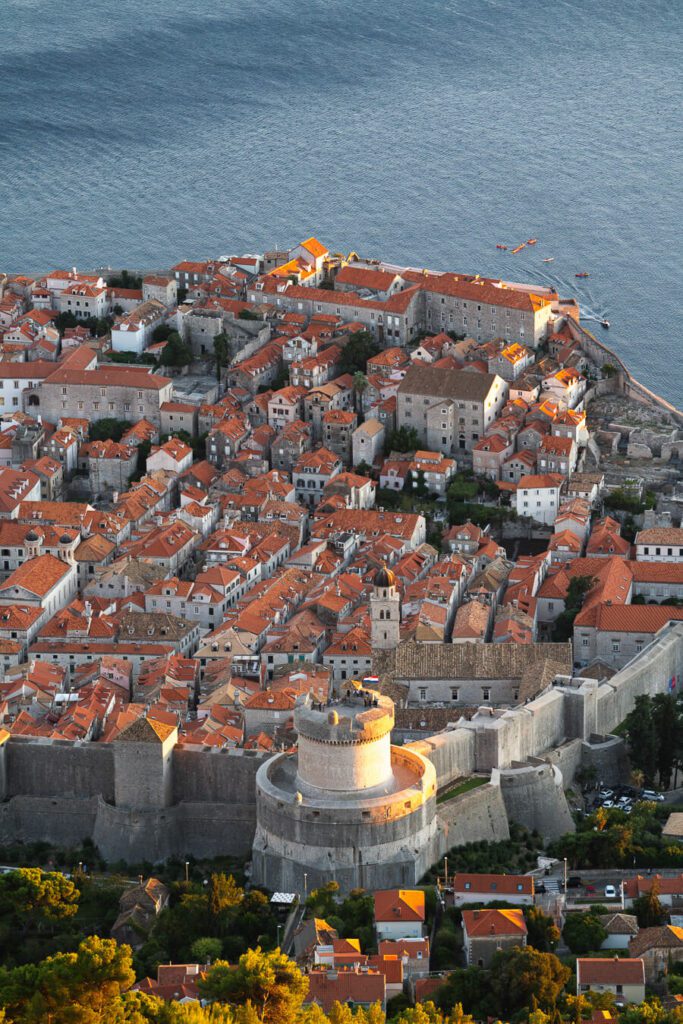 View of Dubrovnik from Mt Srd at sunset