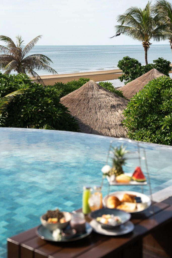 breakfast by the pool at Aleenta Resort & Spa, Pran Buri best Hua Hin beach hotels
