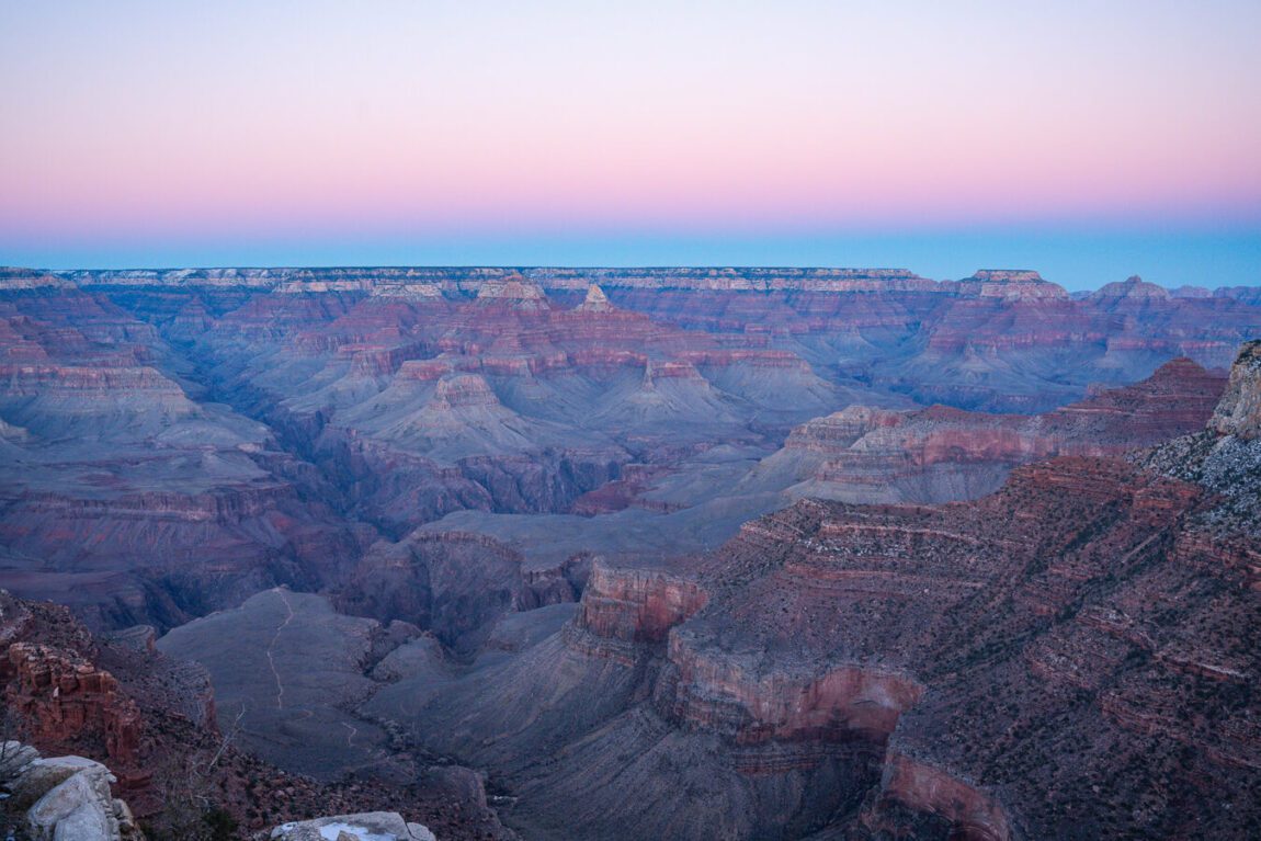 Grand Canyon pink glow at sunset