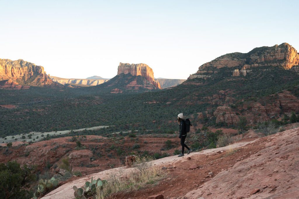 an easy hiking trail in Sedona at sunset
