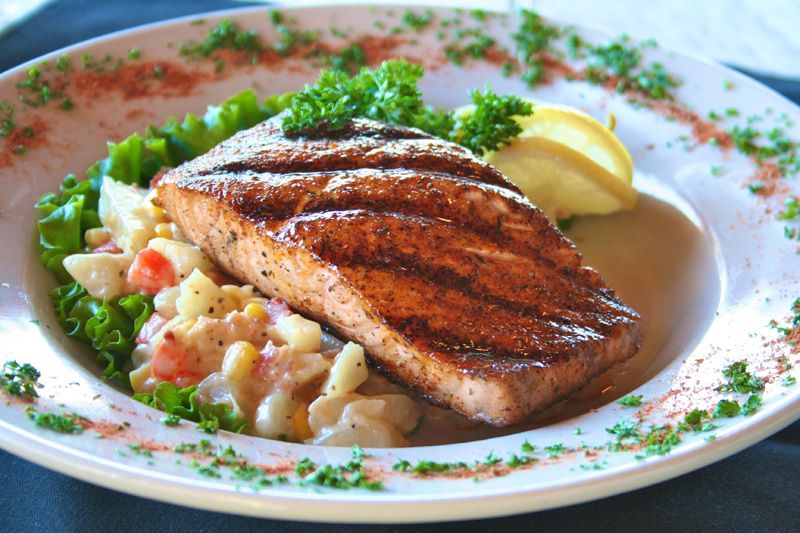 grilled salmon, at dam bar and grille