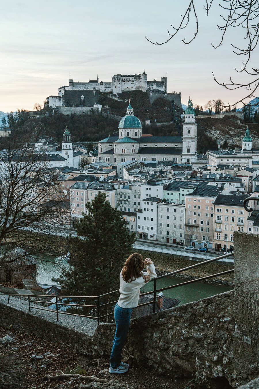 Salzburg viewpoint at sunrise in winter