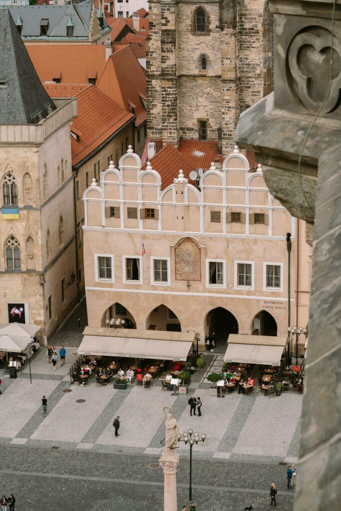 prague main square building from above- best way to travel from Prague to Budapest