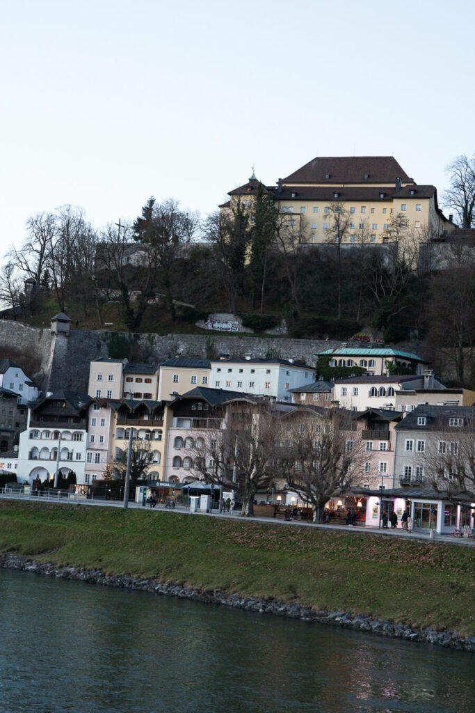 Salzburg in the winter riverside view